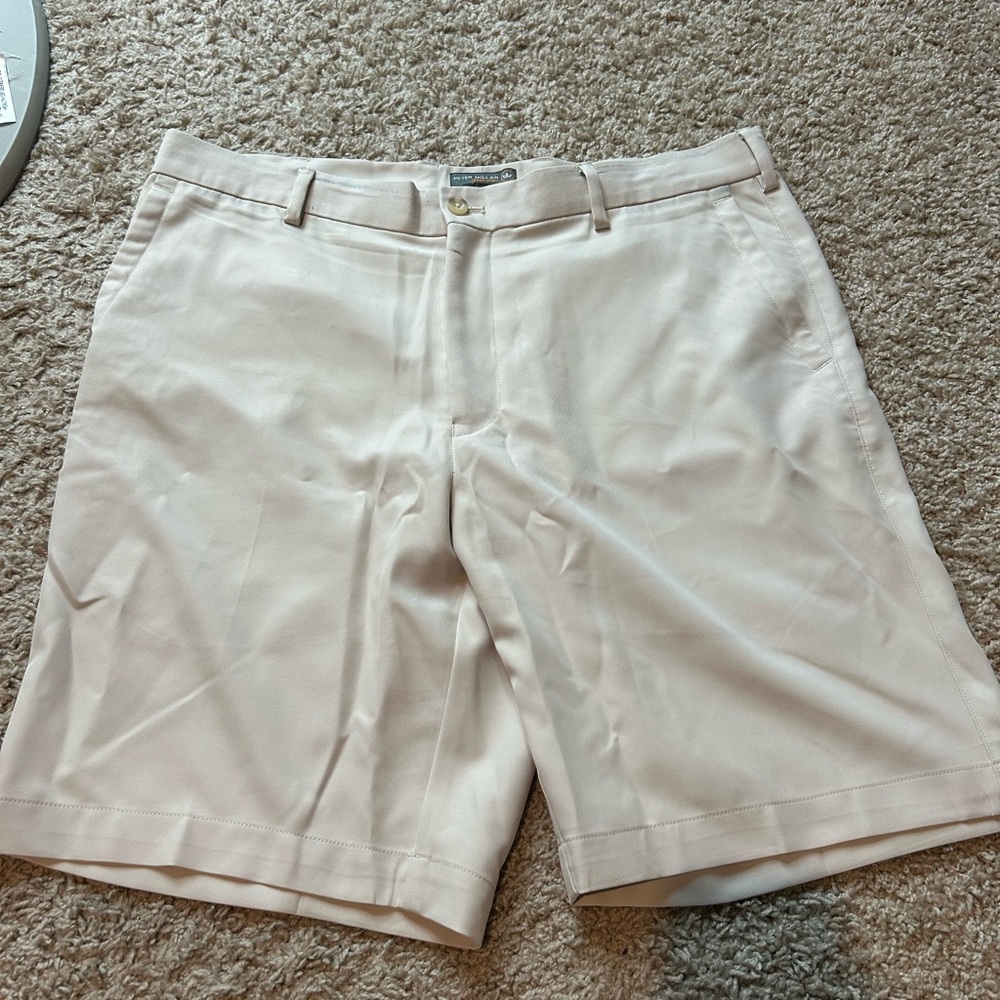 Peter Millar Cream Flat Front Shorts for Business Casual